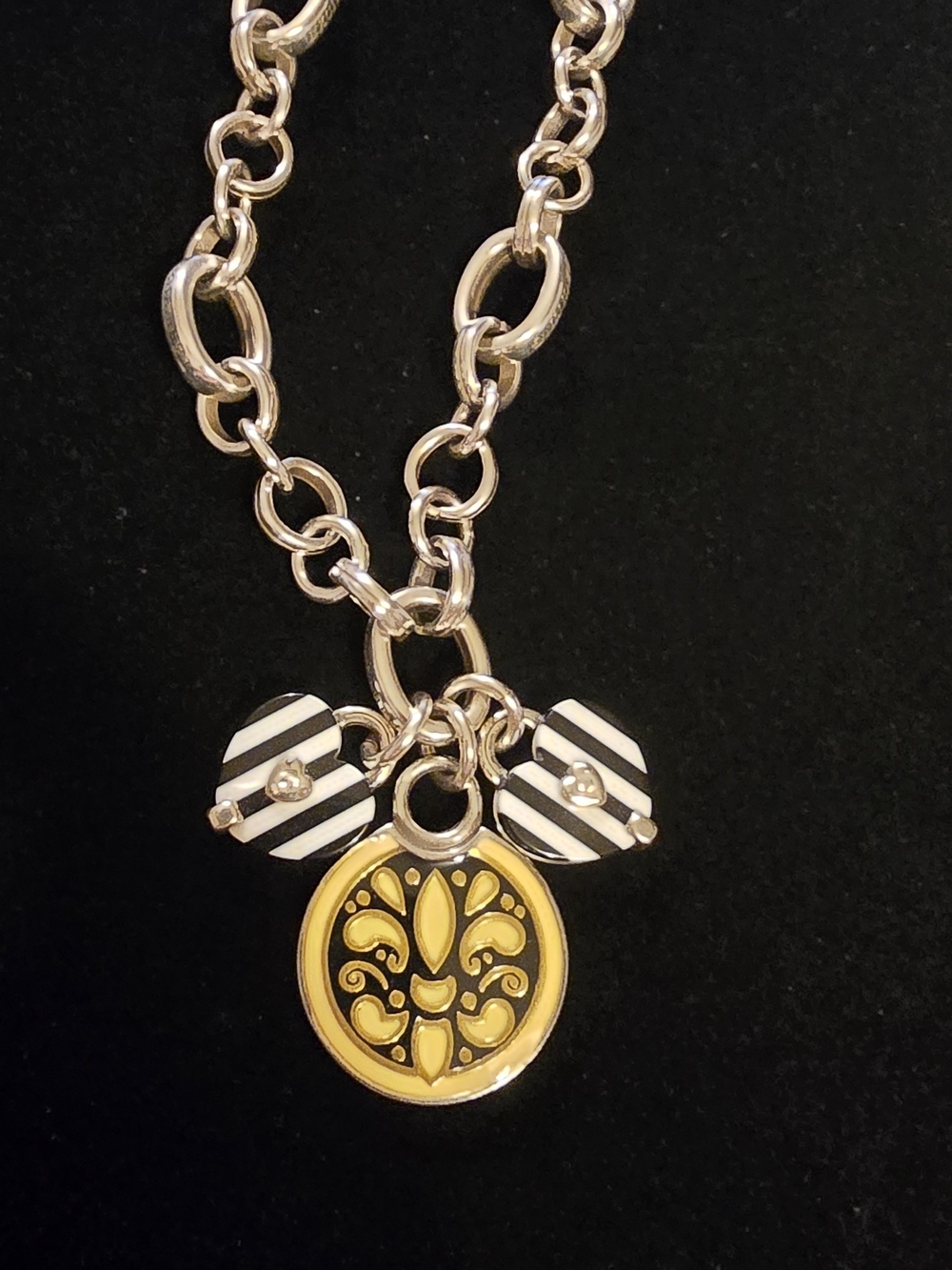 Retired Brighton Sassy Fleur De Lis mustard yellow enamel charm Necklace